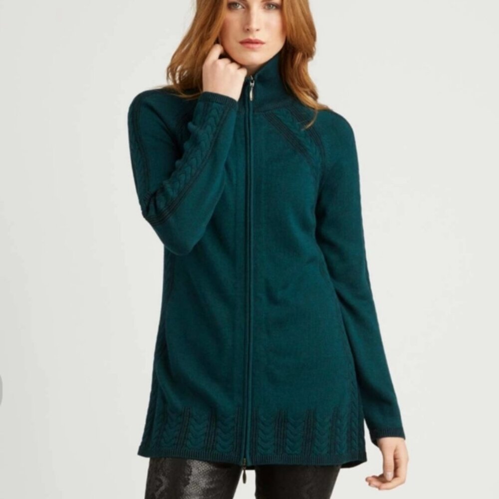 Indigenous ~ Hand Loomed in Peru Teal Long Line Cardigan Sweater Size Small